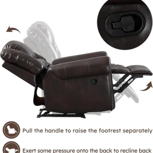 CANMOV Leather Recliner Chair, Classic and Traditional Manual Recliner Chair with Comfortable Arms and Back Single Sofa for Living Room, Nut Brown