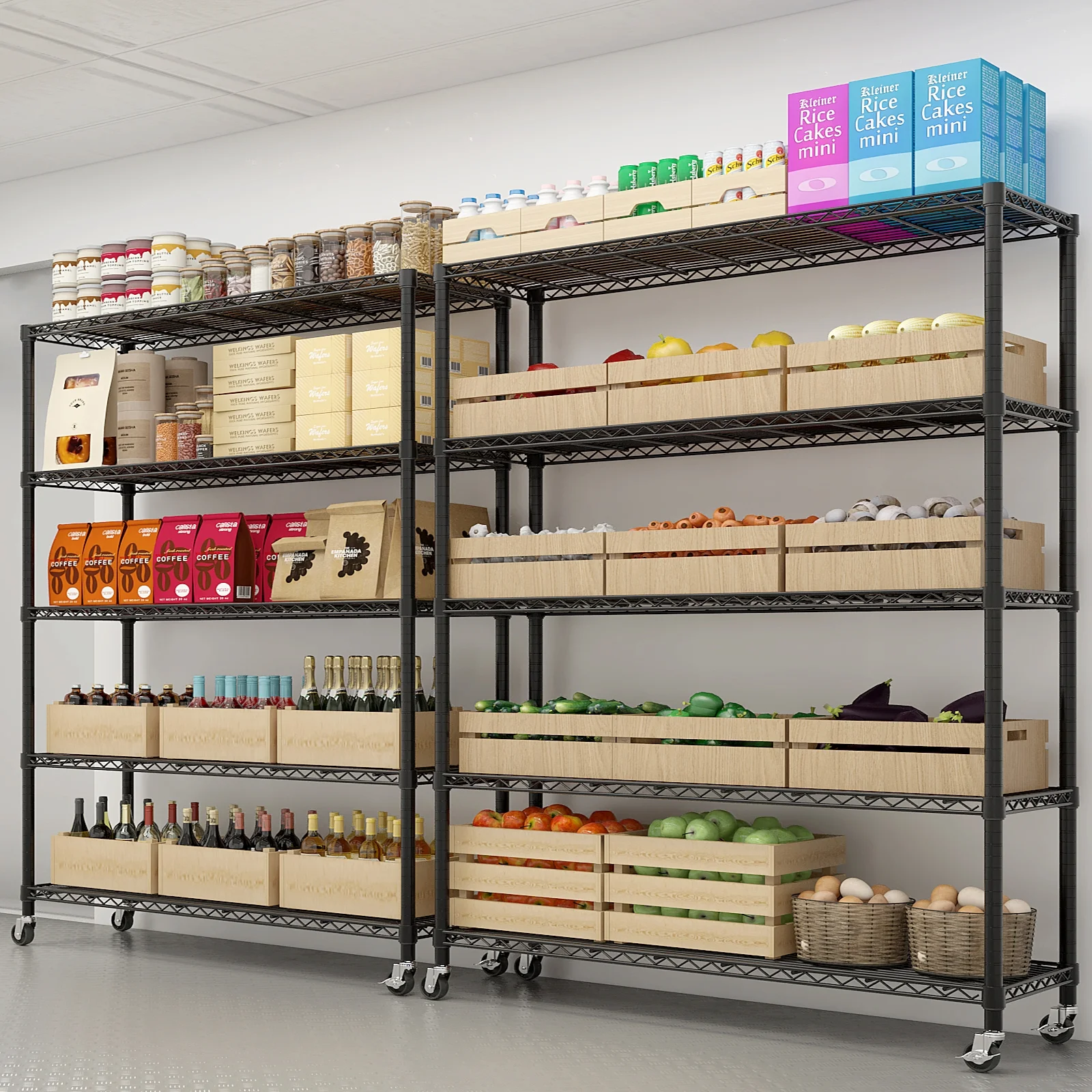 Ktaxon 4 Tier Wire Shelving with Wheels, 46"W x 17.7"D x 65"H Multifunctional Storage Rack Metal Garage Shelves Organizer, Capacity for 800lbs, Black