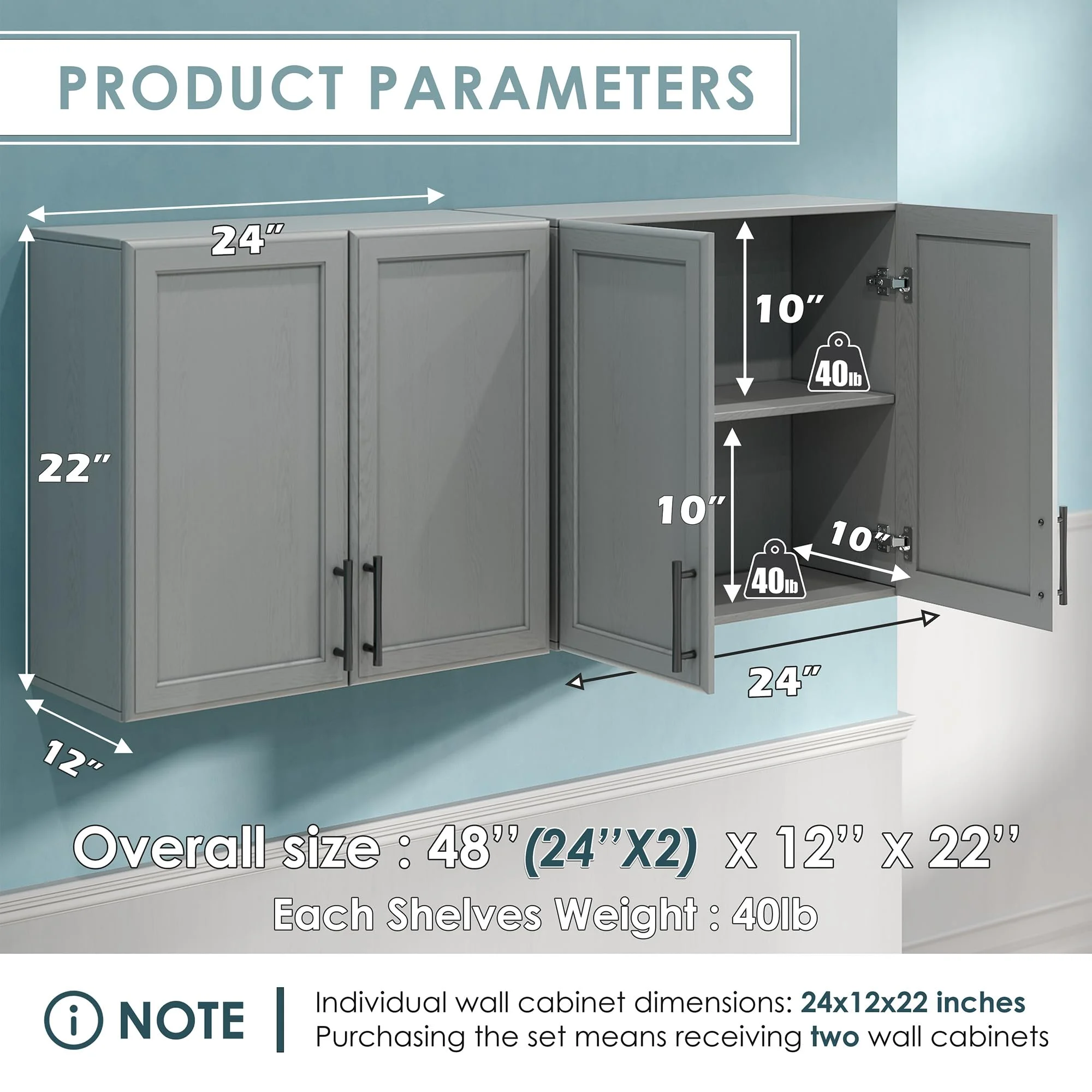 POLIHOME Display Wall Cabinet with Tempered Glass Doors-Storage Cabinet with Adjustable Shelves