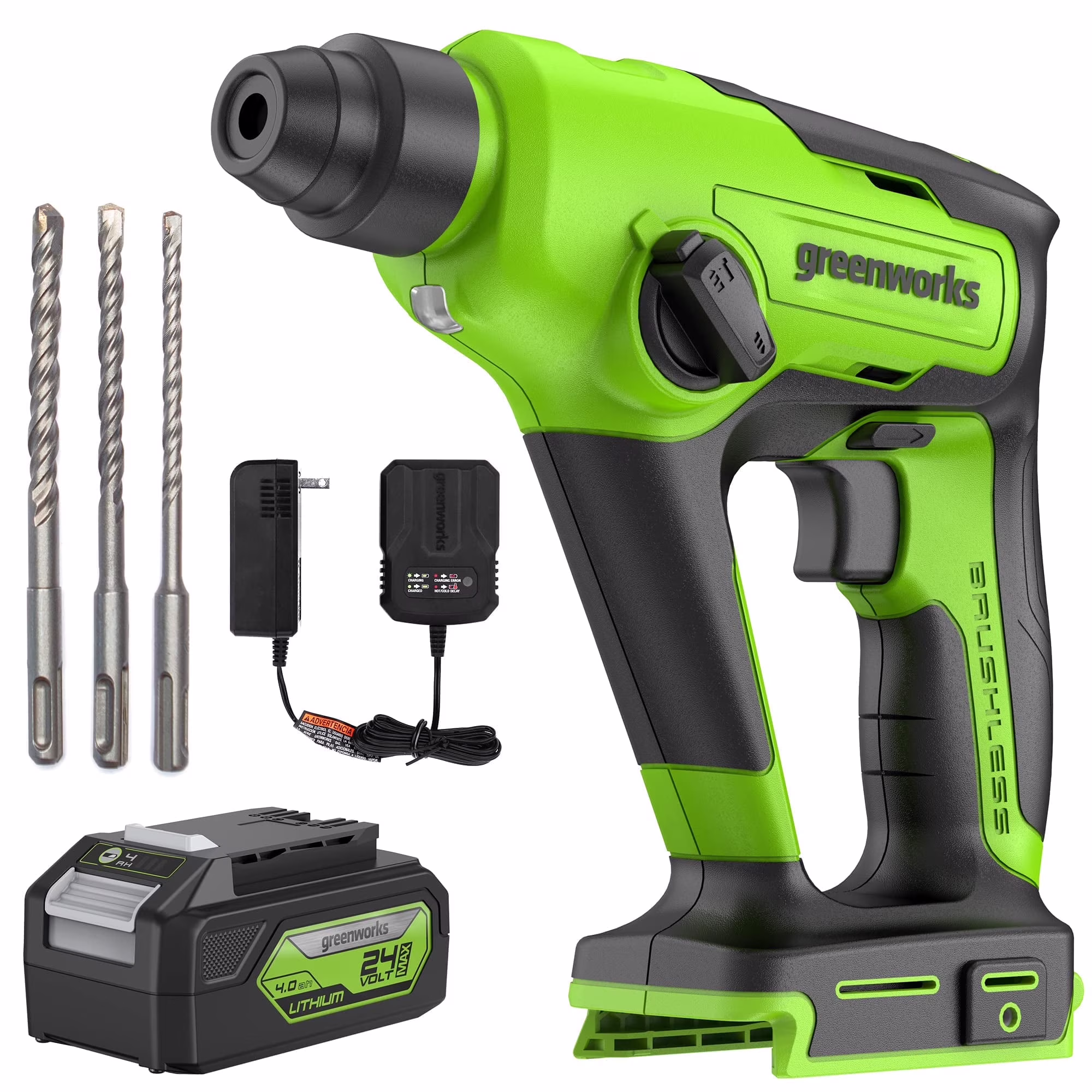 Greenworks 24V Cordless SDS 1.2J Heavy Duty Rotary Hammer Drill, 4Ah Battery and Charger Included