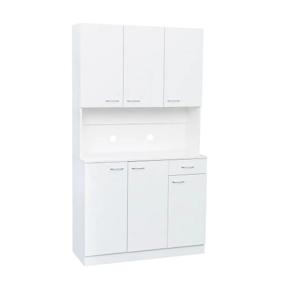 71" Tall Kitchen Storage Cabinet, Freestanding Kitchen Pantry Cabinet Cupboard with 6 Doors, 1 Open Shelf and 1 Drawer, Wood Storage Wardrobe, Organization Cabinet for Bedroom Kitchen Living Room