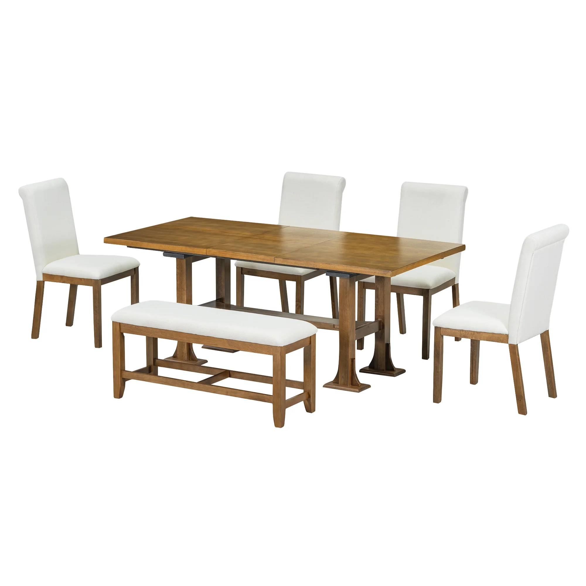 Harper & Bright Designs 6 Pieces Dining Table Set with Bench for 6, Kitchen Table Set with Storage Drawer and 4 Upholstered Dining Chairs, Dark Brown