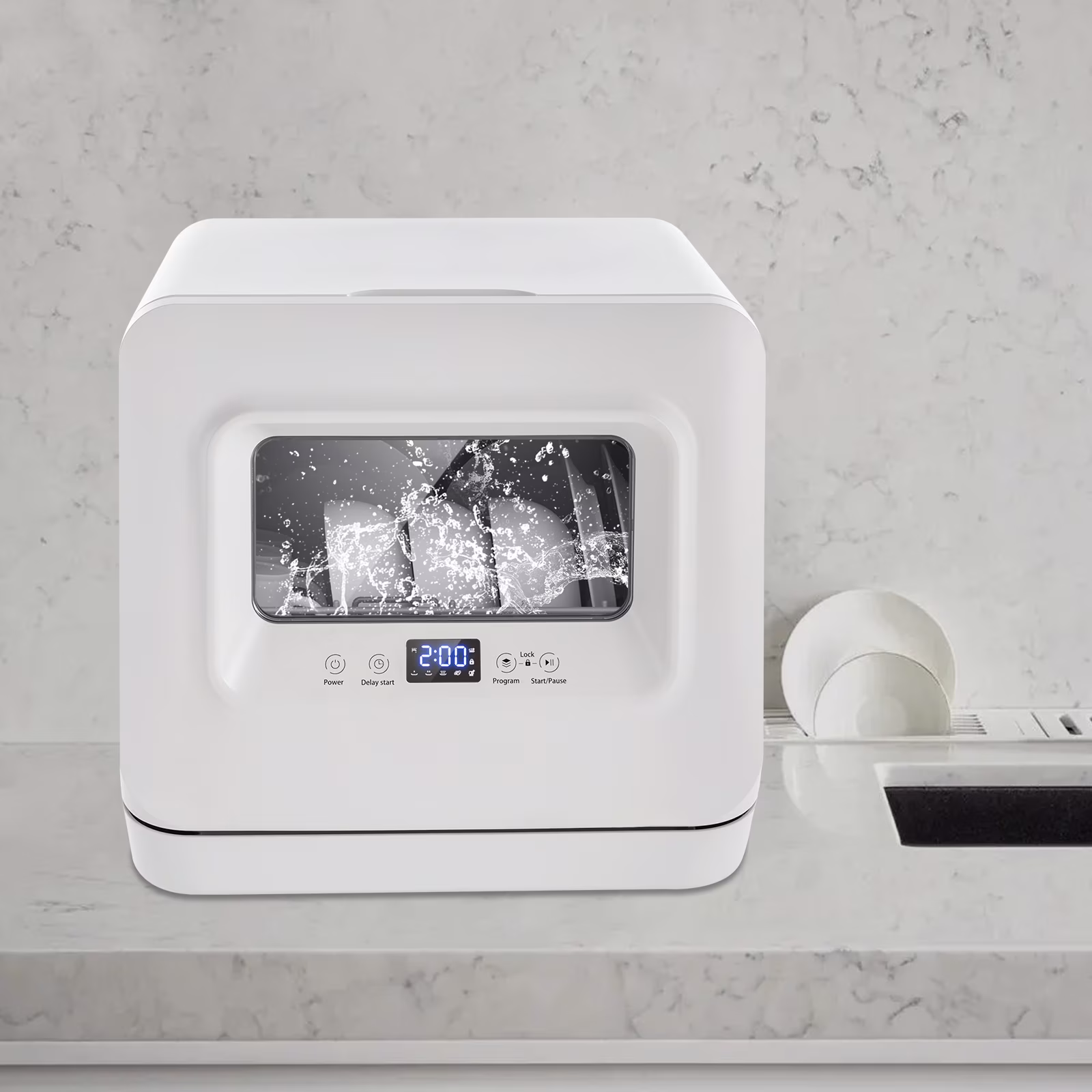 Compact Countertop Dishwasher -?6-8 Place Settings, 4 Washing Modes, Efficient 785W Power, Low Noise, Automatic Drying, Ideal for Small Kitchens and Apartments