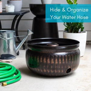 BirdRock Home Decorative Water Hose Pot - Distressed Bronze - 100 ft Hose