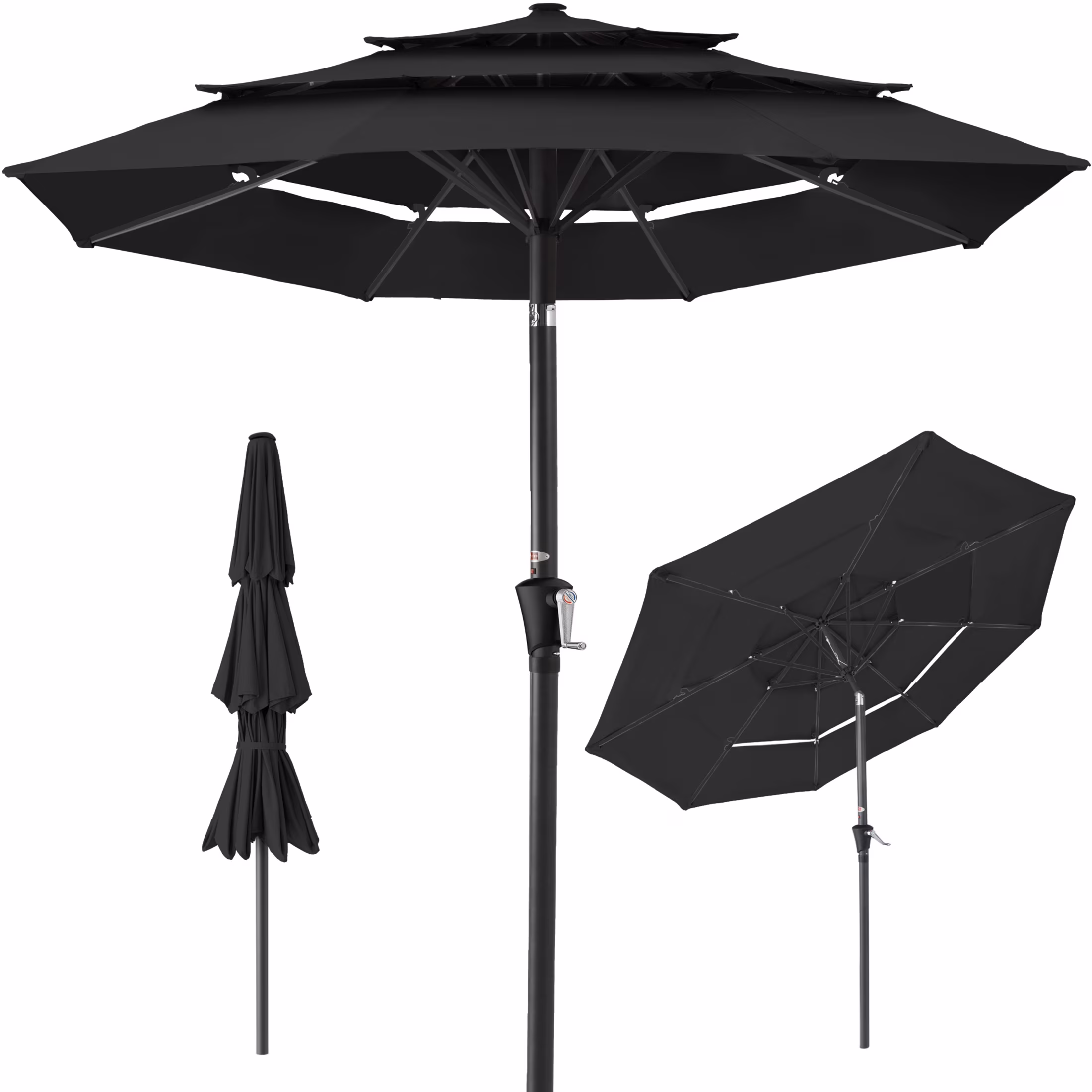 Best Choice Products 10ft 3-Tier Patio Umbrella, Market Sun Shade w/ Tilt Adjustment, Easy Crank - Red