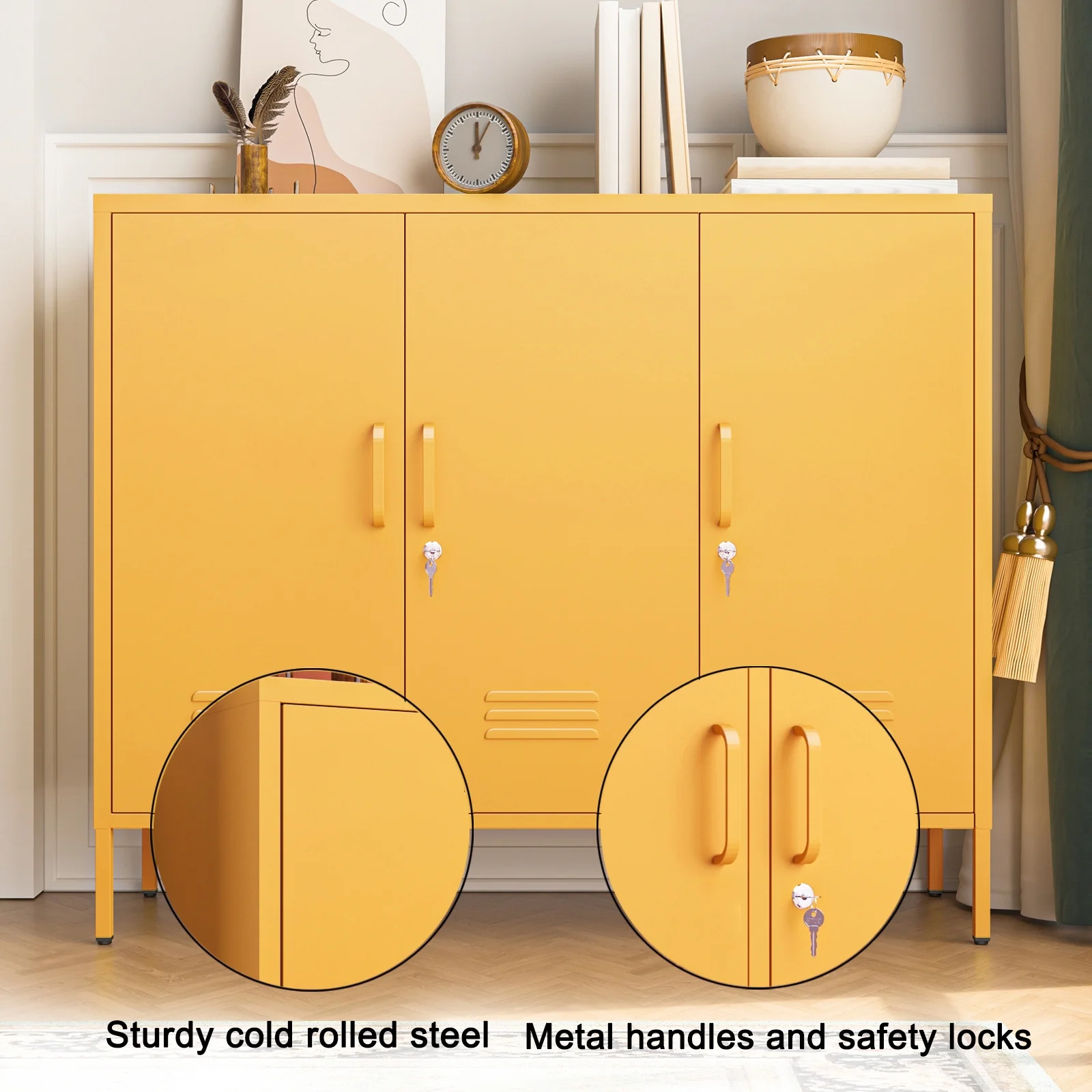 33 Inch Glass And Metal Storage Cabinet Adjustable Shelves 2 Door Lockable Lockers 3 Layer Multipurpose Lockers Laundry Room Or Utility Room Cabinet Home Purple Size- 33"H X 29.5"W X 13.8"D