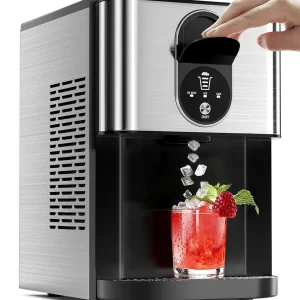 Antarctic Star Nugget Ice Maker Countertop with Soft Chewable Ice, 44Lbs/24H Portable Pellet Ice Machine with Self-Cleaning, One-Click Operation, for Home/Kitchen/Office, Stainless Steel, Black