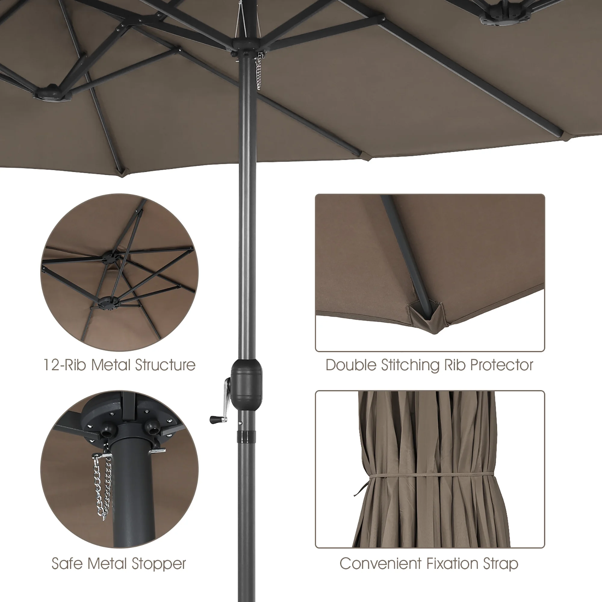 Costway 15ft Beige Patio Double-Sided Umbrella, Crank Lift