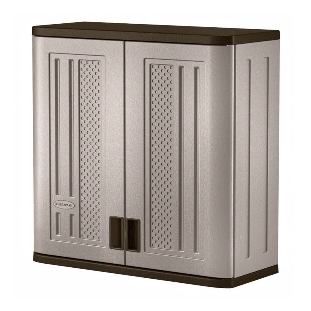 Suncast 30"W x 12"D x 30.25"H Resin Wall Garage Storage Cabinet, Platinum Metallic