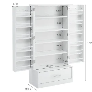 Alohappy 47'' Pantry Cabinet, Kitchen Storage Cabinet with Drawers and Led Light, Adjustable Shelves for Kitchen, Dinning Room - White