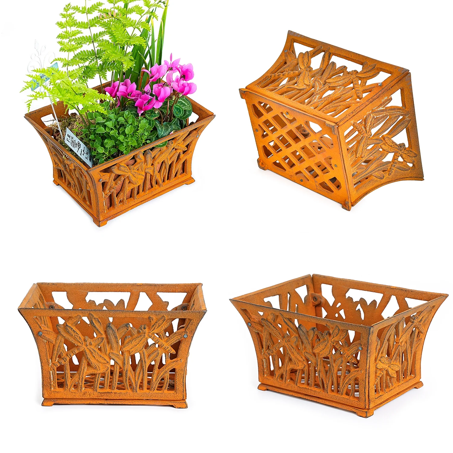 Sungmor Heavy Duty Cast Iron Urn Planter, Beautiful Hollow Trophy Design Tall Orchid Flower Pot, Large Decorative Plastic Flowers Plants Bouquets Vase, Rustic French Country Pot for Home or Garden