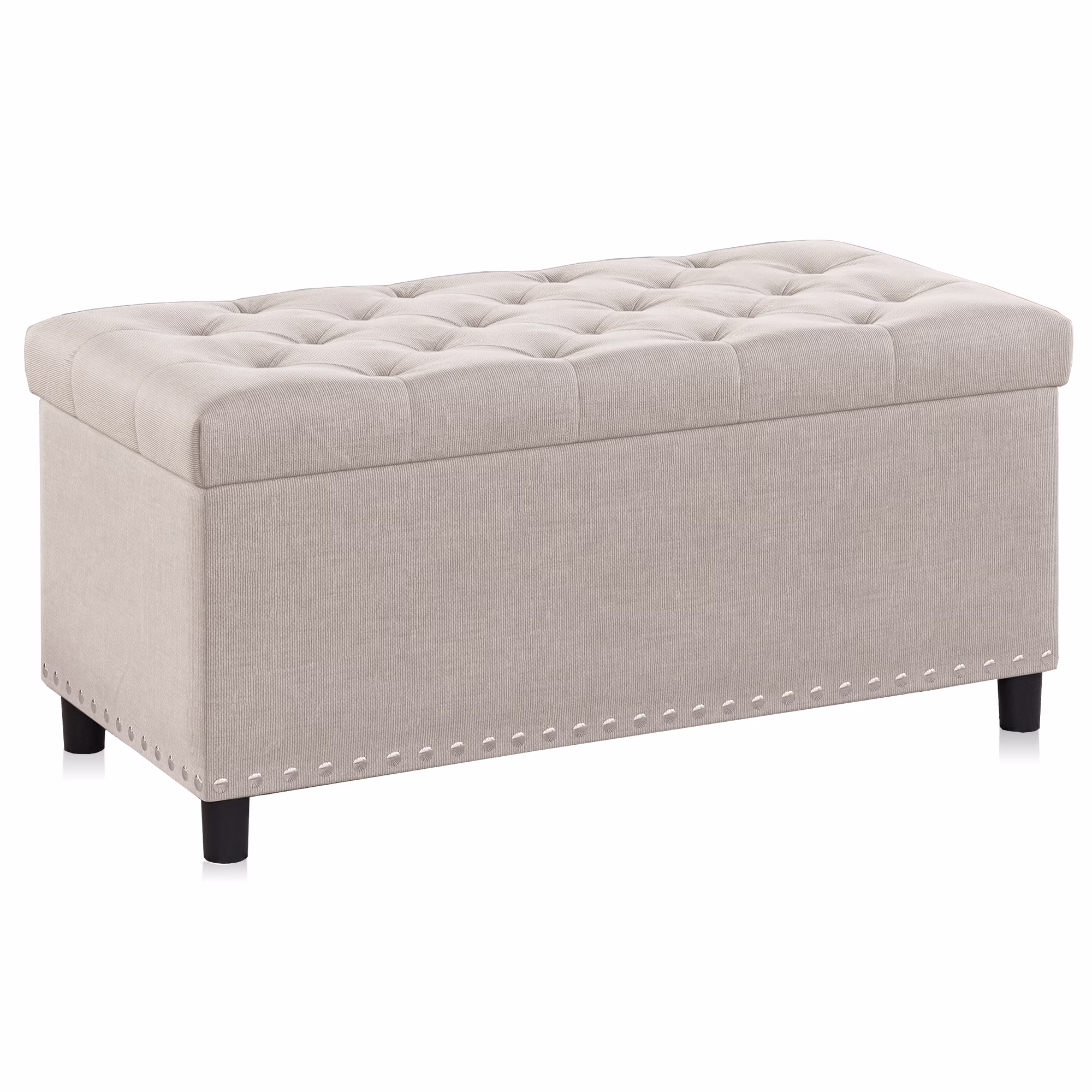 BELLEZE 35 Inch Storage Ottoman, Button-Tufted Ottoman Linen Storage Bench with Safety Close Hinge, Ottoman with Storage for Living Room, Entryway, Hallway, Foot Rest, Support 300lbs - Dark Grey