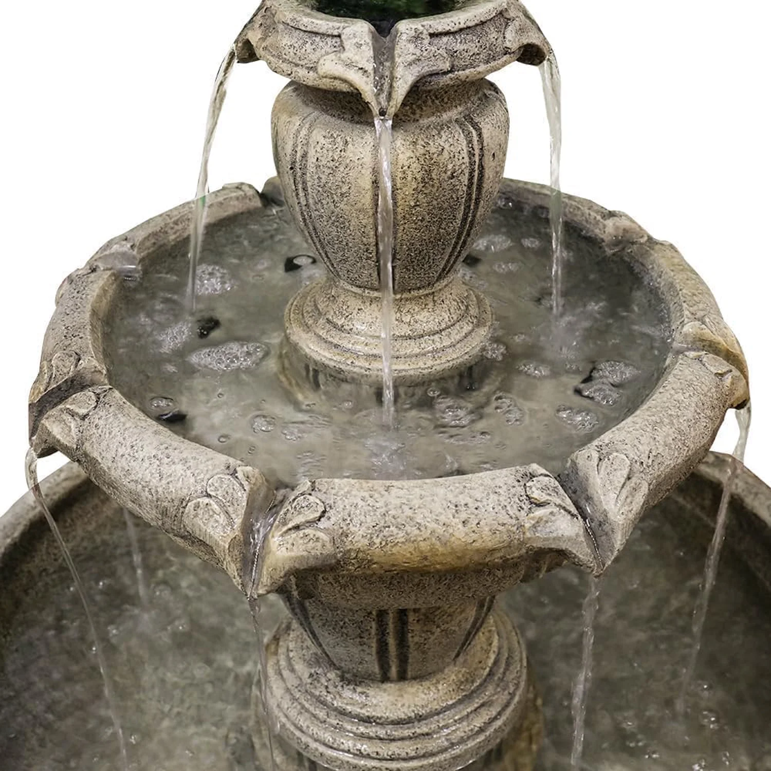 48-?H Outdoor Floor Water Fountain, 3-Tiers Concrete Water Fountain with Submersible Electric Pump - Garden Cascading Waterfall for Yard Patio Lawn Home Decor