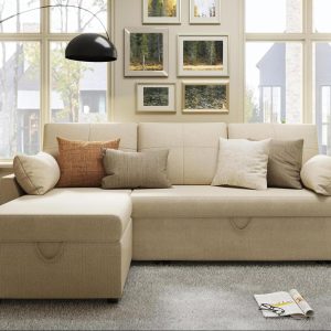 VanAcc Sofa Bed, Sleeper Sofa with Storage Chaise 2 in 1 Pull Out Couch Living Room