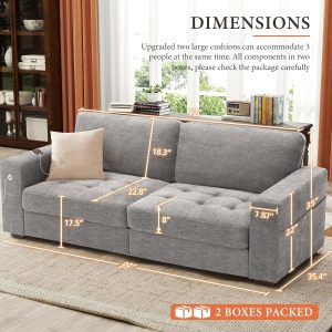 Ihanherry 146" U-Shaped Modern Sofa Modular Sectional Cloud Couch with 2 Ottoman, 6-Seat Chenille Deep Seat Sofa with 6 Pillows for Living Room, Bedroom and Apartment, Grey