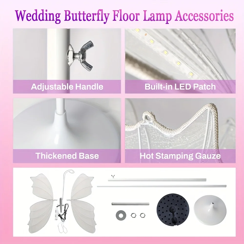 2-Pack Romantic Butterfly Floor Lamp with LED Lights, White & Gold Options, for Wedding, Party, Home Decor, Hanging Chandelier (Multiple Sizes, US Plug)