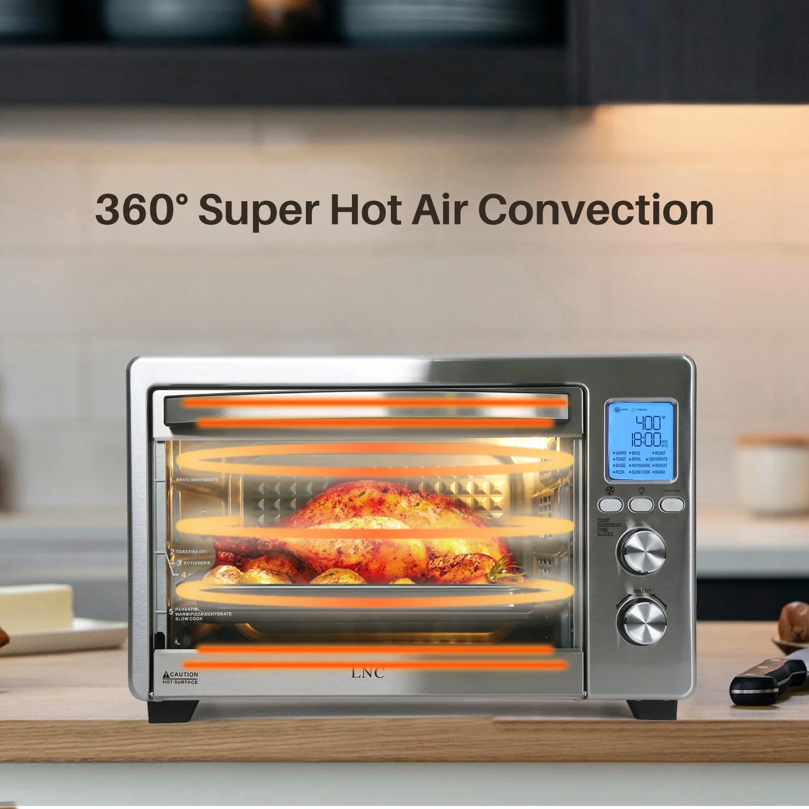 LNC Air Fryer Toaster Oven 12-in-1 Countertop Oven with Speedy Convection, Large 34 QT Capacity, 1750W, Stainless Steel - Black