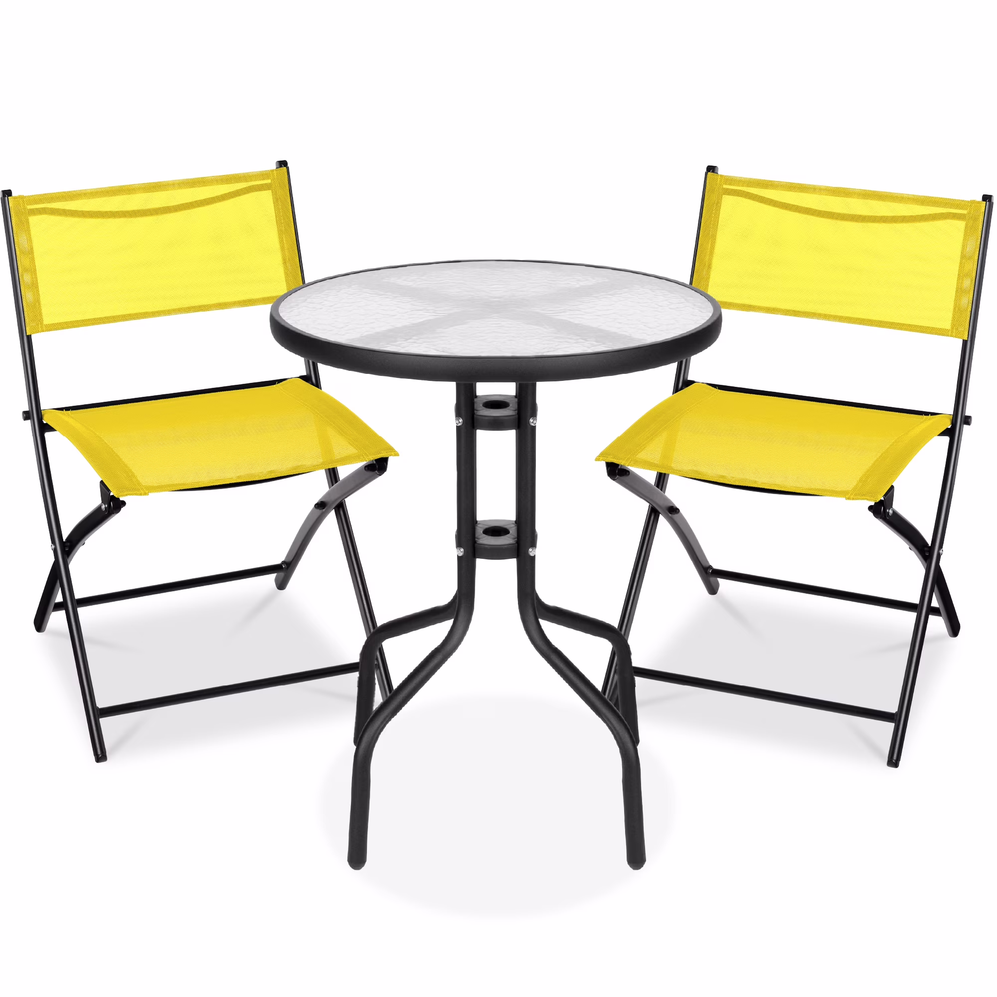 Best Choice Products 3-Piece Patio Bistro Dining Furniture Set w/ Glass Tabletop, Folding Chairs - Gray