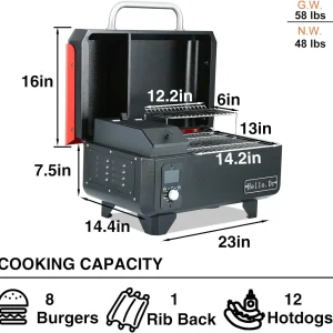 Portable Wood Pellet Grill and Smoker,Electric Outdoor 8 in 1 Tabletop Grills for RV Camping Tailgating RV Cooking BBQ, Intelligent Temperature Control and Superheated Steam Technology