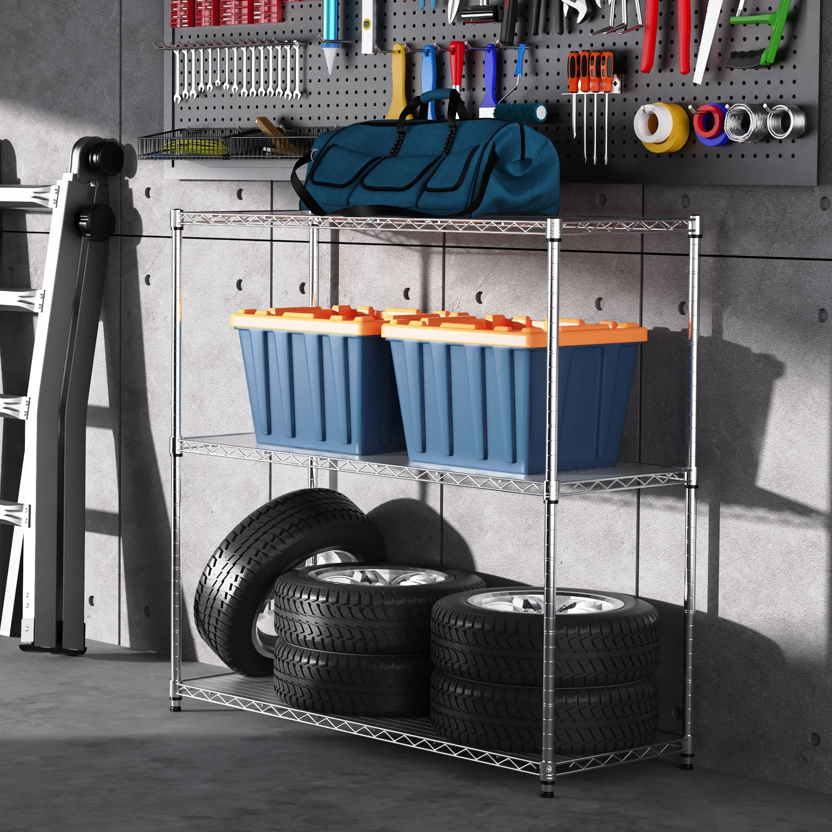 Miniyam 3 Tier Wire Shelving Unit, 2 Packs 1050 LBS NSF Adjustable Metal Garage Storage Shelves, Heavy Duty Storage Wire Rack, Black