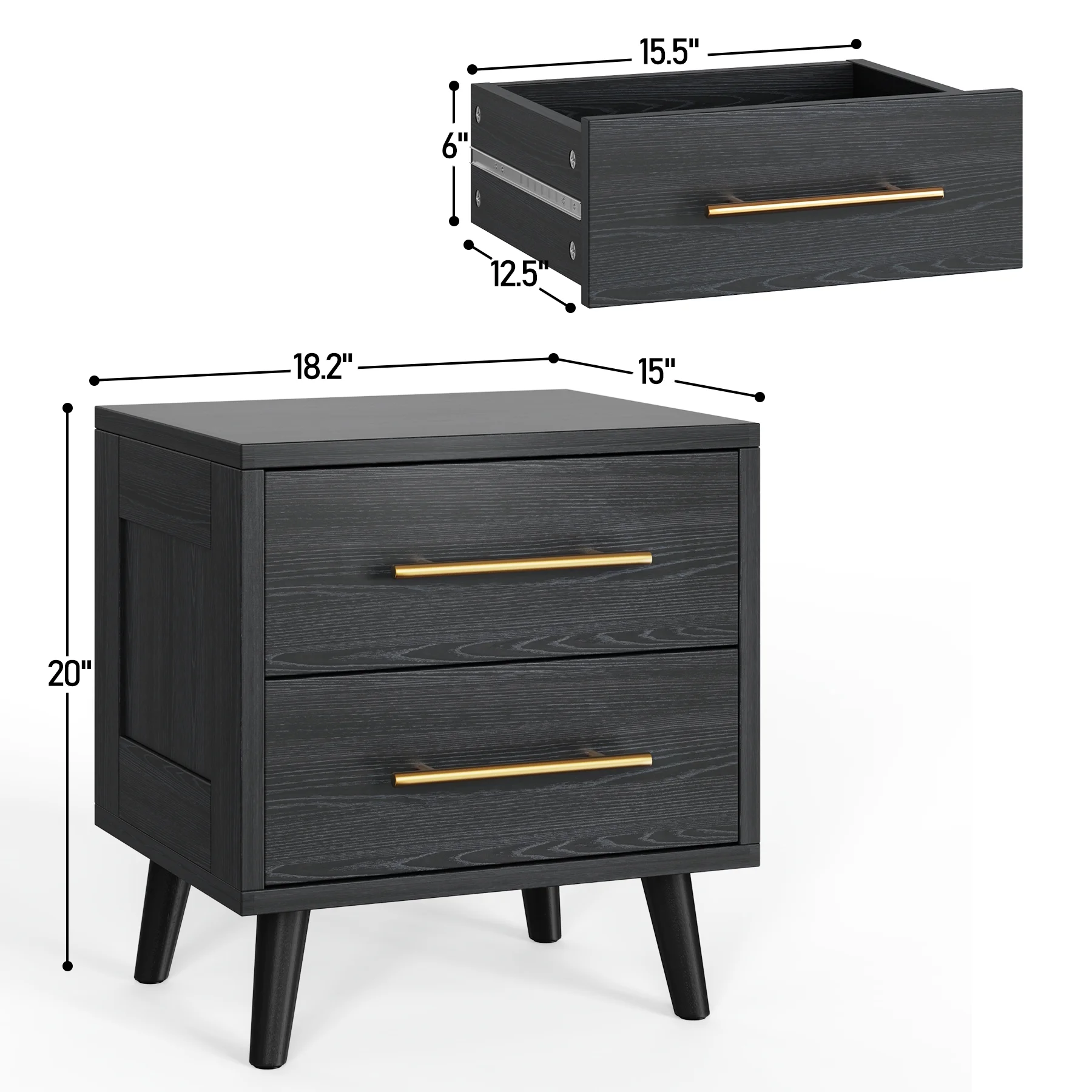 Bedroom Furniture Set - Includes Queen Bed Frame, Nightstands Set of 2, 5-Drawer Dresser & Double Wide 6-Drawer Dresser - Modern Storage Solution for Stylish Home Decor, Black