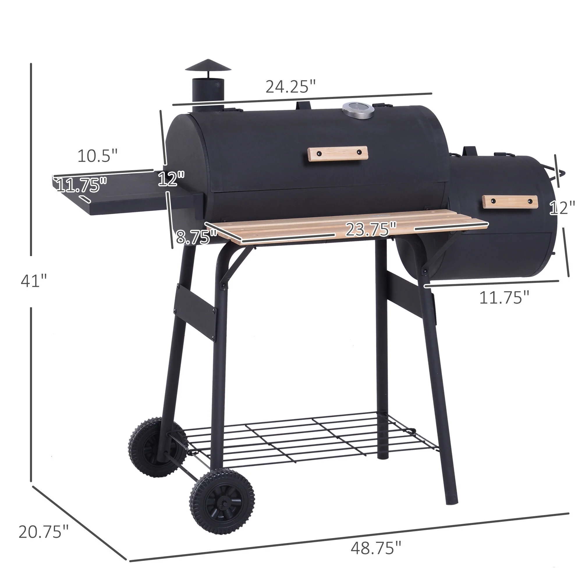 DUOSONG Outsunny 48" Steel Portable Backyard Charcoal Bbq Grill And Offset Smoker Combo With Wheels Black Steel Garden & Outdoor BBQ Grills & Utensils