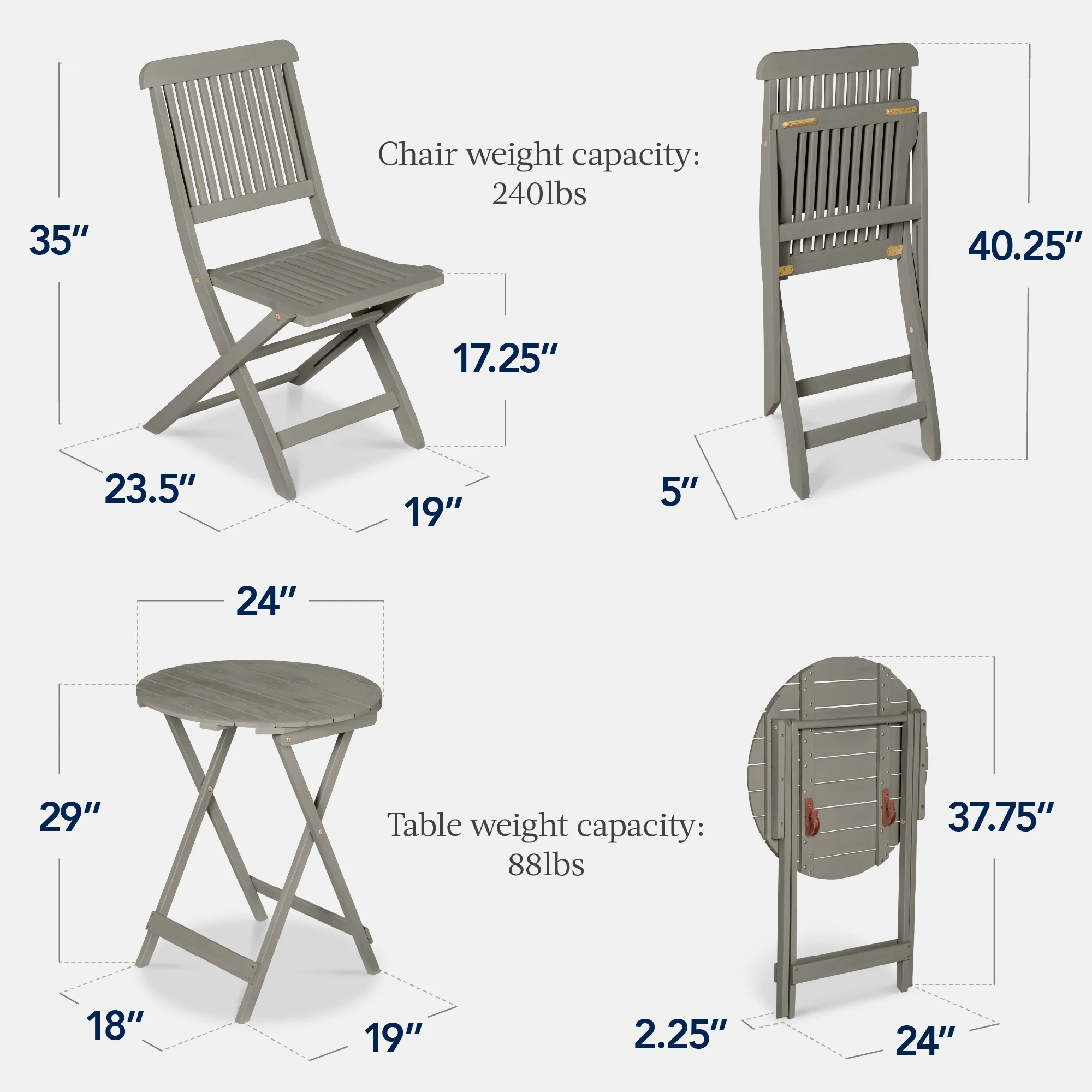 Best Choice Products 3-Piece Acacia Wood Bistro Set, Folding Patio Furniture w/ 2 Chairs, Table - Natural