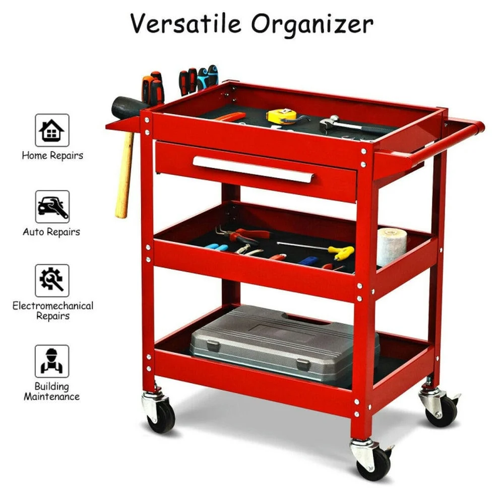 Spaco Rolling Tool Cart Mechanic Cabinet Storage ToolBox Organizer with Drawer-Black, Utility Cart on Wheels for Warehouse Garage Cleaning Office