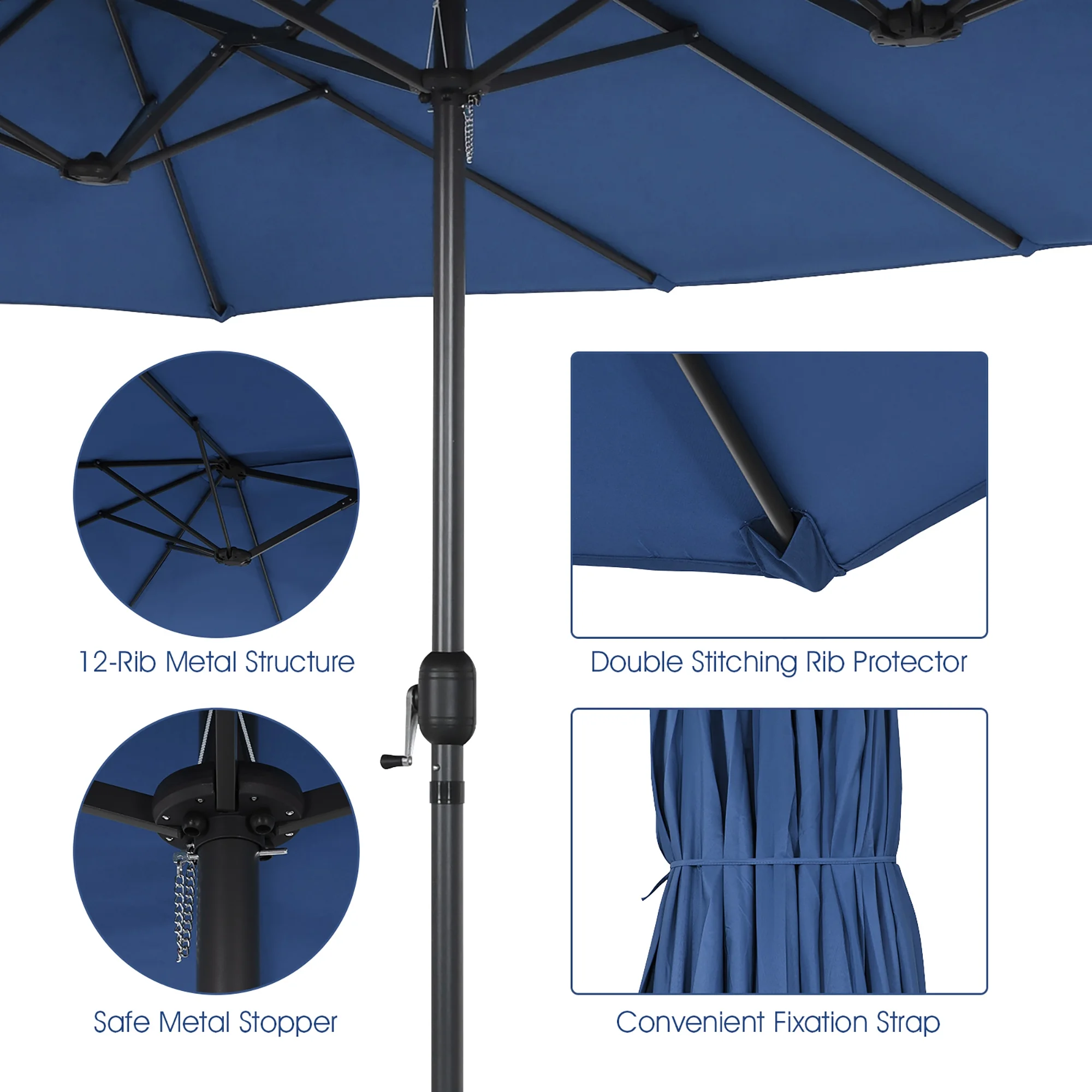 Costway 15ft Beige Patio Double-Sided Umbrella, Crank Lift