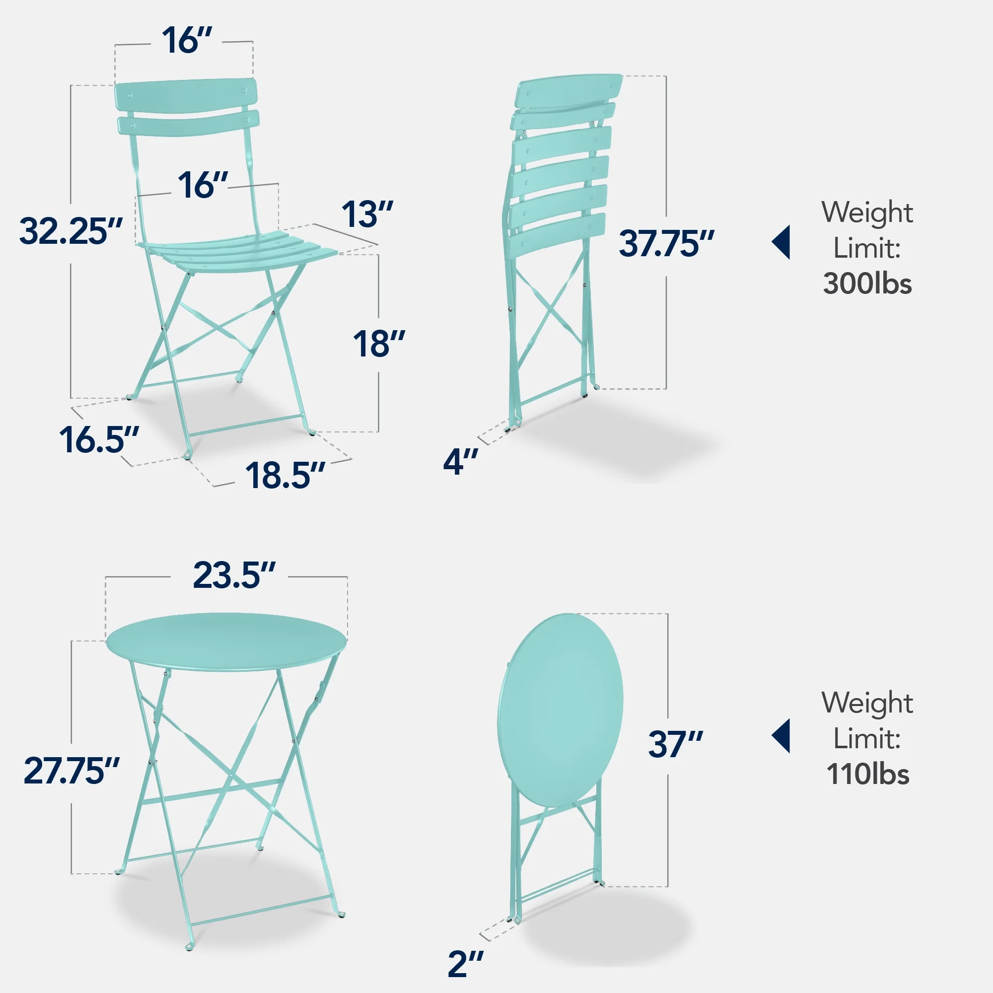 Best Choice Products 3-Piece Small Bistro Set, Folding Patio Furniture Set of 2 Chairs and Table - Black