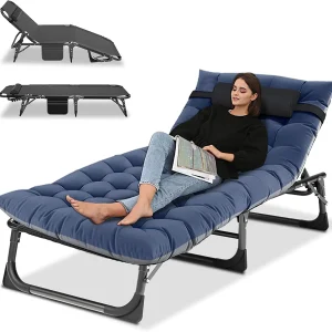 Slsy Folding Lounge Chair, 5-Position Adjustable Outdoor Reclining Chair, Folding Sleeping Bed Cot, Folding Chaise Lounge Chair for Pool Beach Patio Sunbathing