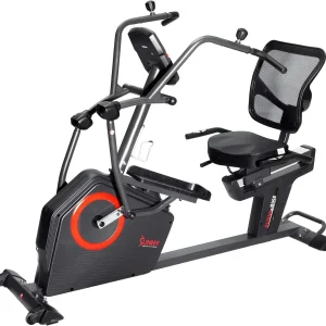 Sunny Health & Fitness Electromagnetic Recumbent Cross Trainer Exercise Elliptical Bike w/Arm Exercisers, Easy Access Seat & Exclusive SunnyFit® App Enhanced Bluetooth Connectivity - SF-RBE4886SMART