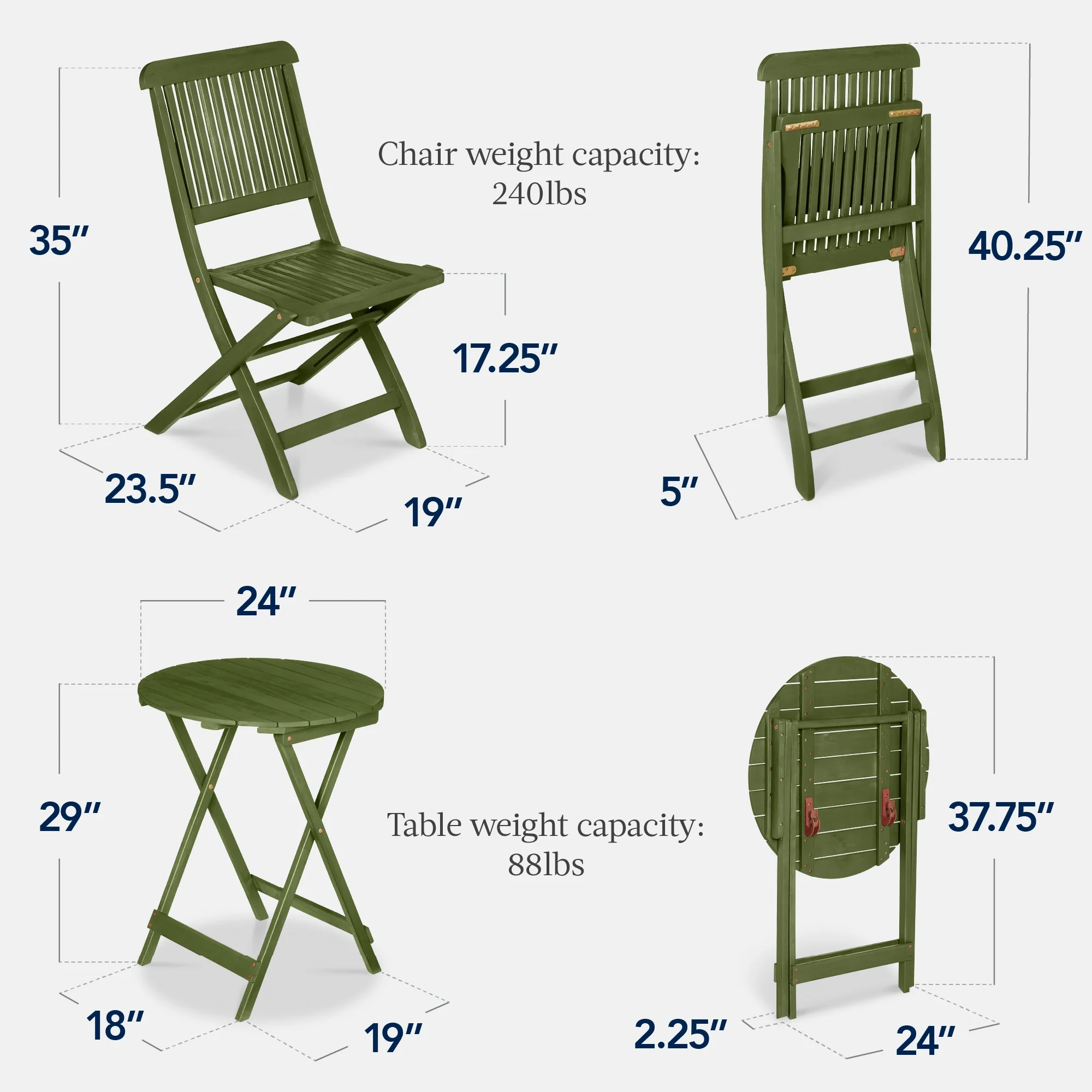 Best Choice Products 3-Piece Acacia Wood Bistro Set, Folding Patio Furniture w/ 2 Chairs, Table - Natural