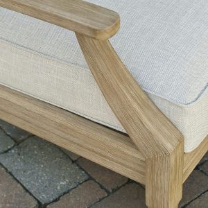 Signature Design by Ashley Clare View Coastal Outdoor Patio Eucalyptus Sofa with Cushions, Beige