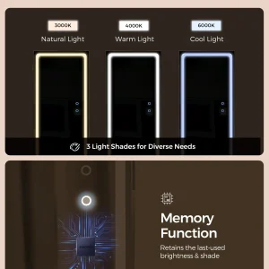 SONGMICS LED Mirror Jewelry Cabinet Standing Jewelry Armoire Organizer Box with Full-Length Mirror and Adjustable LED Lights White