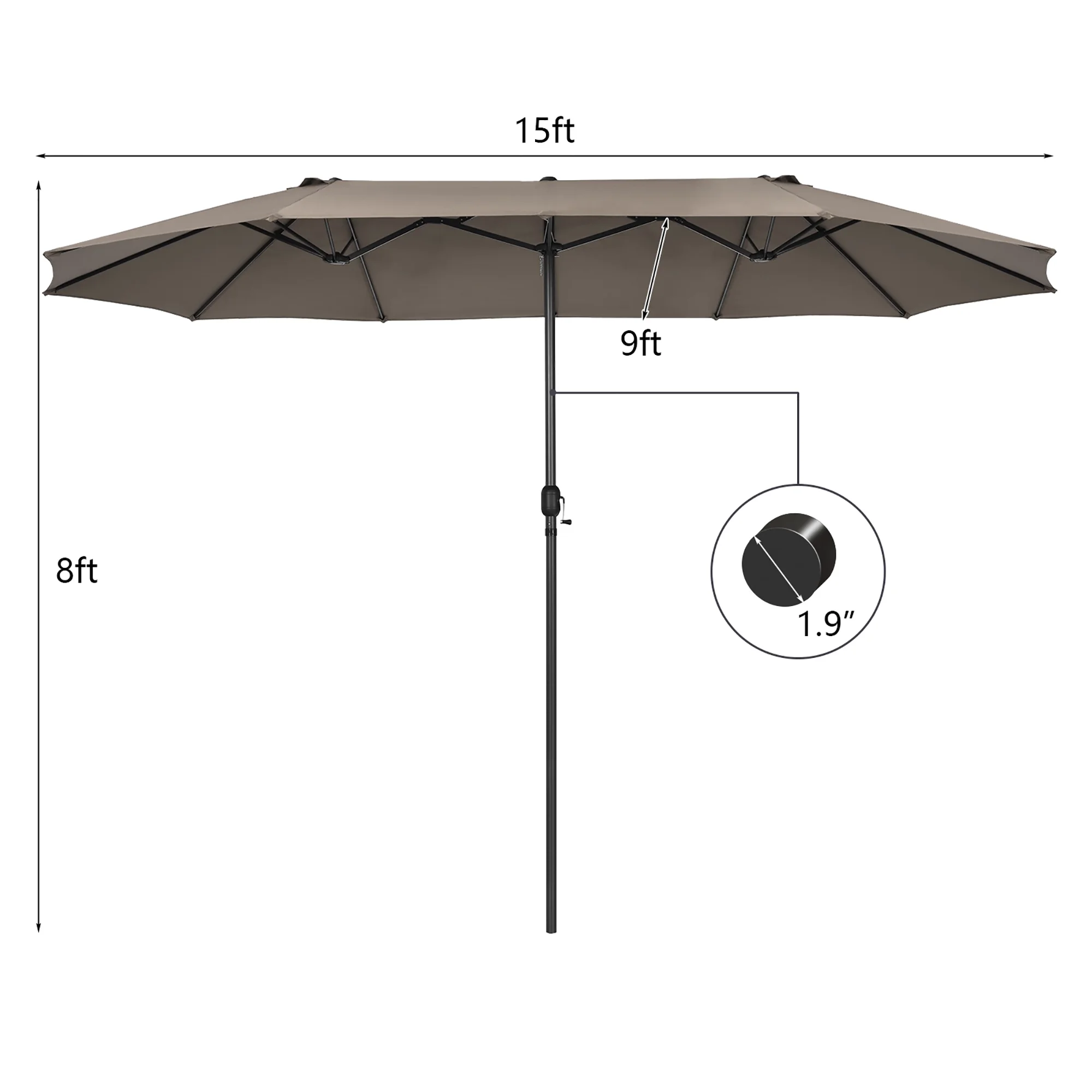 Costway 15ft Beige Patio Double-Sided Umbrella, Crank Lift