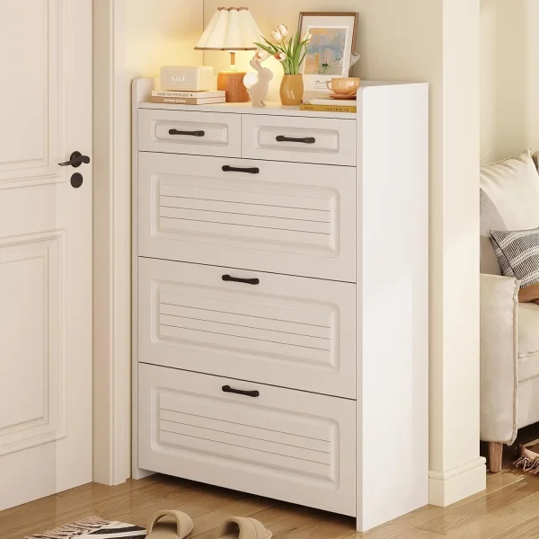 Shoe Cabinet with 3 Large Flip Drawers & 2 Storage Drawers, Narrow Shoe Organizer Cabinet Fits