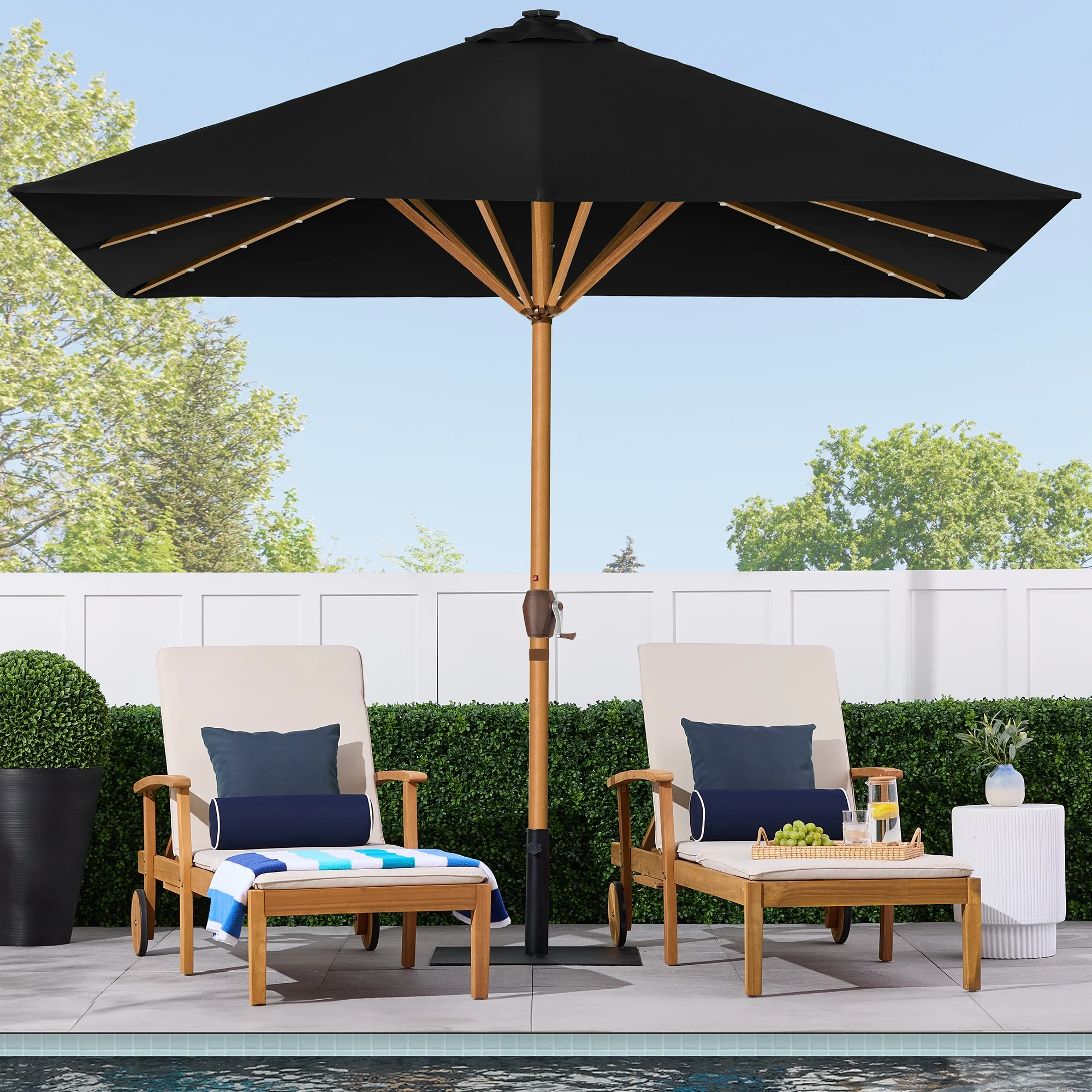 Best Choice Products 9ft Deep Square Solar LED Lighted Patio Umbrella w/ Woodgrain Pattern, UV-Resistant - Black