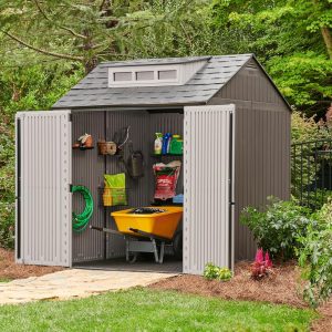 Rubbermaid Resin Outdoor Storage Shed With Floor Weather Resistant Gray Organization for Home