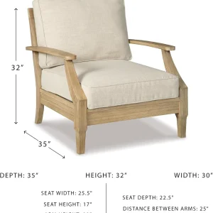 Signature Design by Ashley Clare View Coastal Outdoor Patio Eucalyptus Sofa with Cushions, Beige