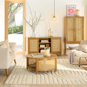 Better Homes & Gardens Springwood Caning Storage Accent Cabinet, Light Honey Finish