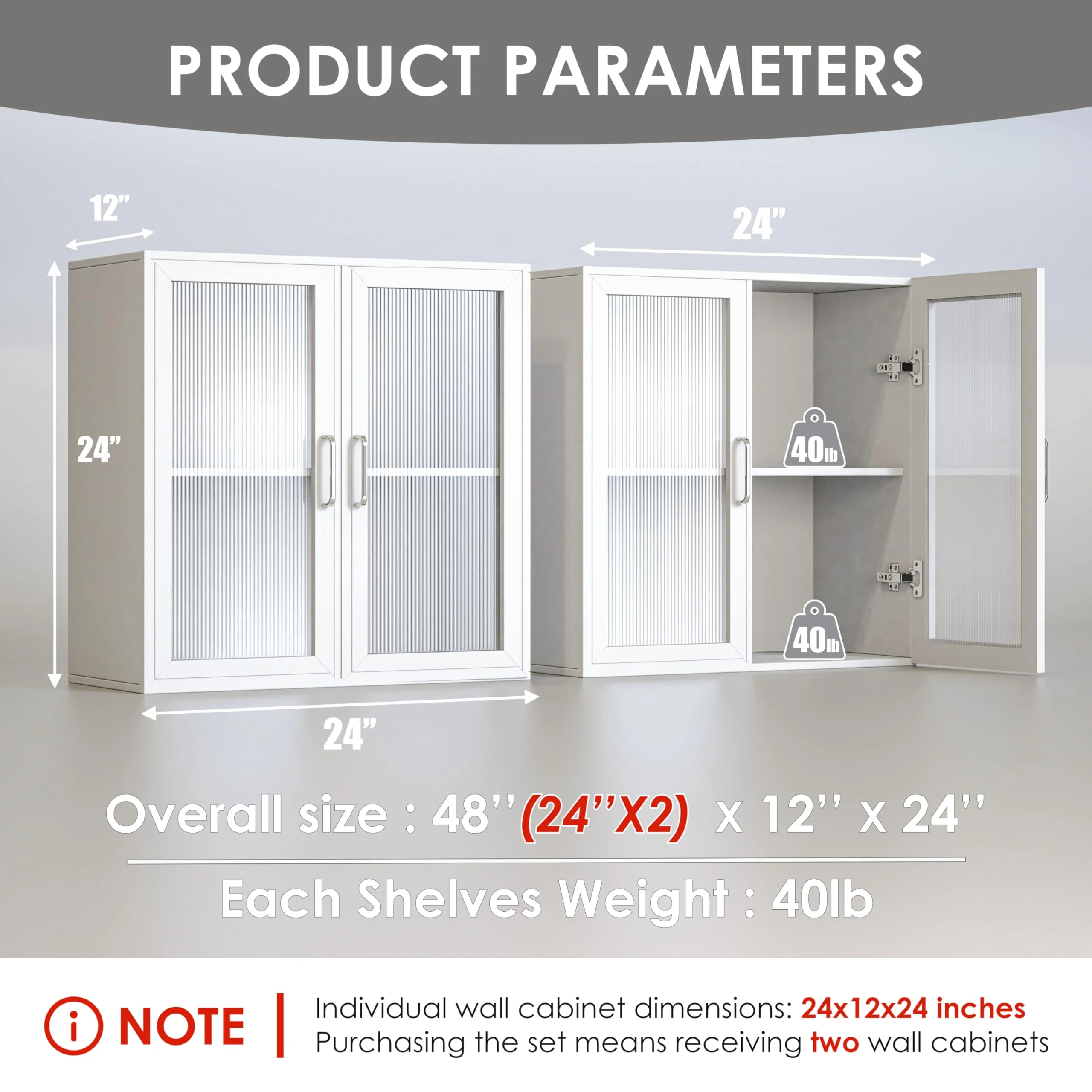 POLIHOME Display Wall Cabinet with Tempered Glass Doors-Storage Cabinet with Adjustable Shelves