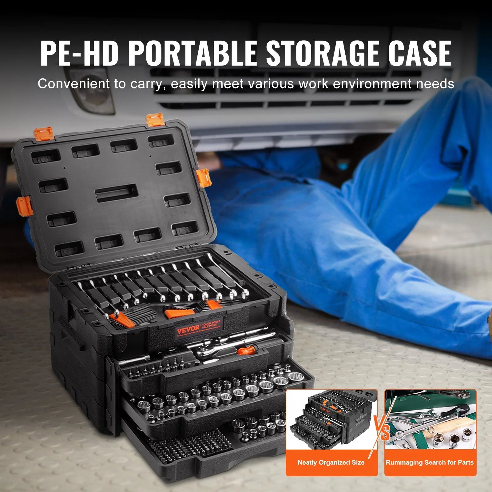 Mechanics Tool Set and Socket Set, 1/4" 3/8" 1/2" Drive Deep and Standard Sockets, 450 Pcs SAE and Metric Mechanic Tool Kit with Bits, Hex Wrenches, Combination Wrench, Accessories, Storage Case