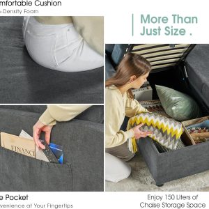 VanAcc Sofa Bed, Sleeper Sofa with Storage Chaise 2 in 1 Pull Out Couch Living Room