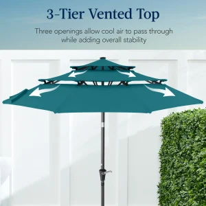 Best Choice Products 10ft 3-Tier Patio Umbrella, Market Sun Shade w/ Tilt Adjustment, Easy Crank - Red