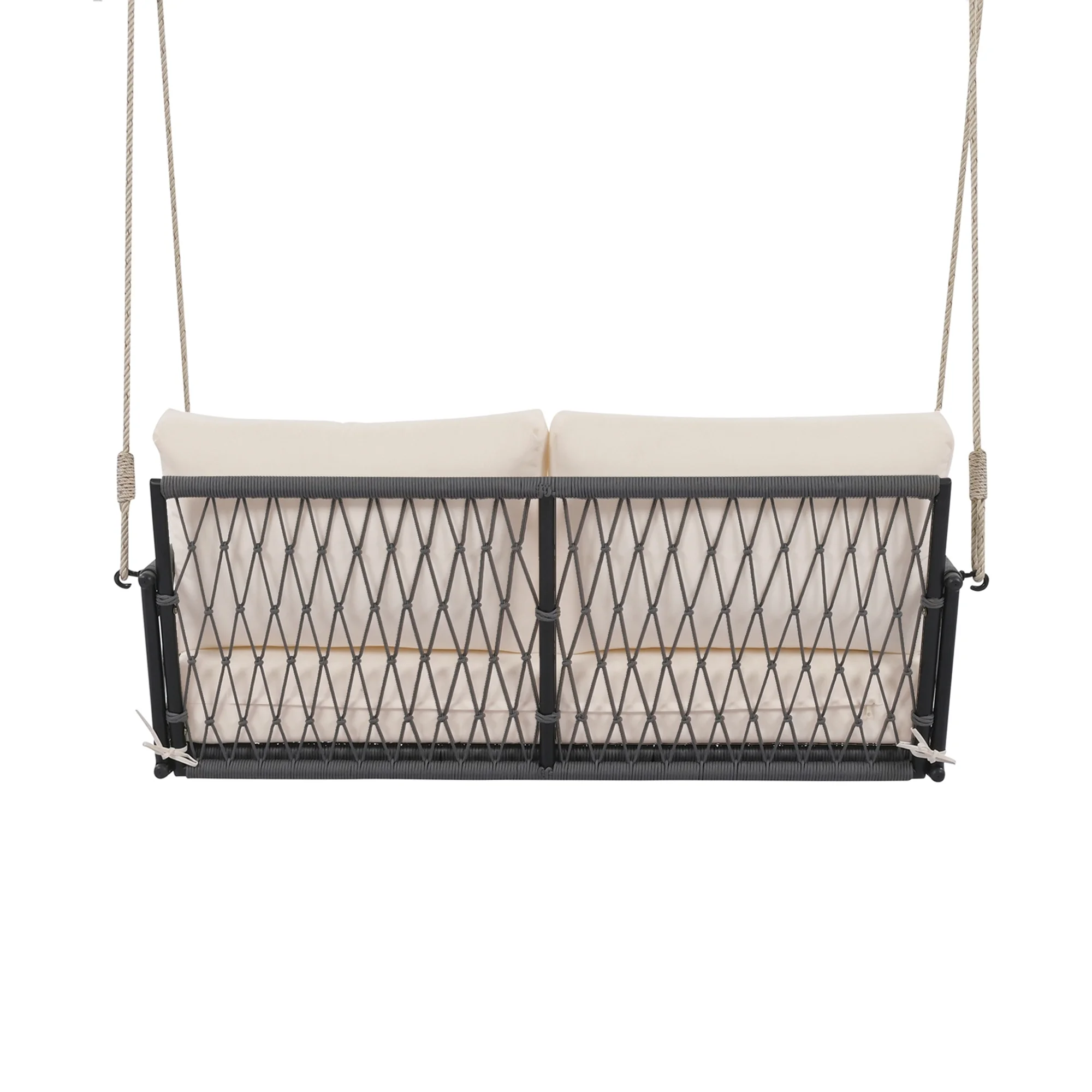 Harper & Bright Designs PE Ratten Porch Swing Chair, 2-Seater Hanging Swing Bench with Chains, All Weather Design Patio Furniture Swing for Backyard Garden Poolside, Grey and White