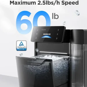 GoveeLife Smart Nugget Ice Maker Pro, 60lbs Daily, 6-Minute First Ice, 40dB Ultra-Quiet with AI NoiseGuard, App & Voice Control, Self-Clean, 3.5lbs Basket & Dual Water Tanks, for Home Kitchen, Party