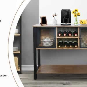EXCITED WORK 39.5" Brown Wine Cabinets,Buffet Sideboard with Storage Shelves, Kitchen Storage Cabinets, Bar Cabinets
