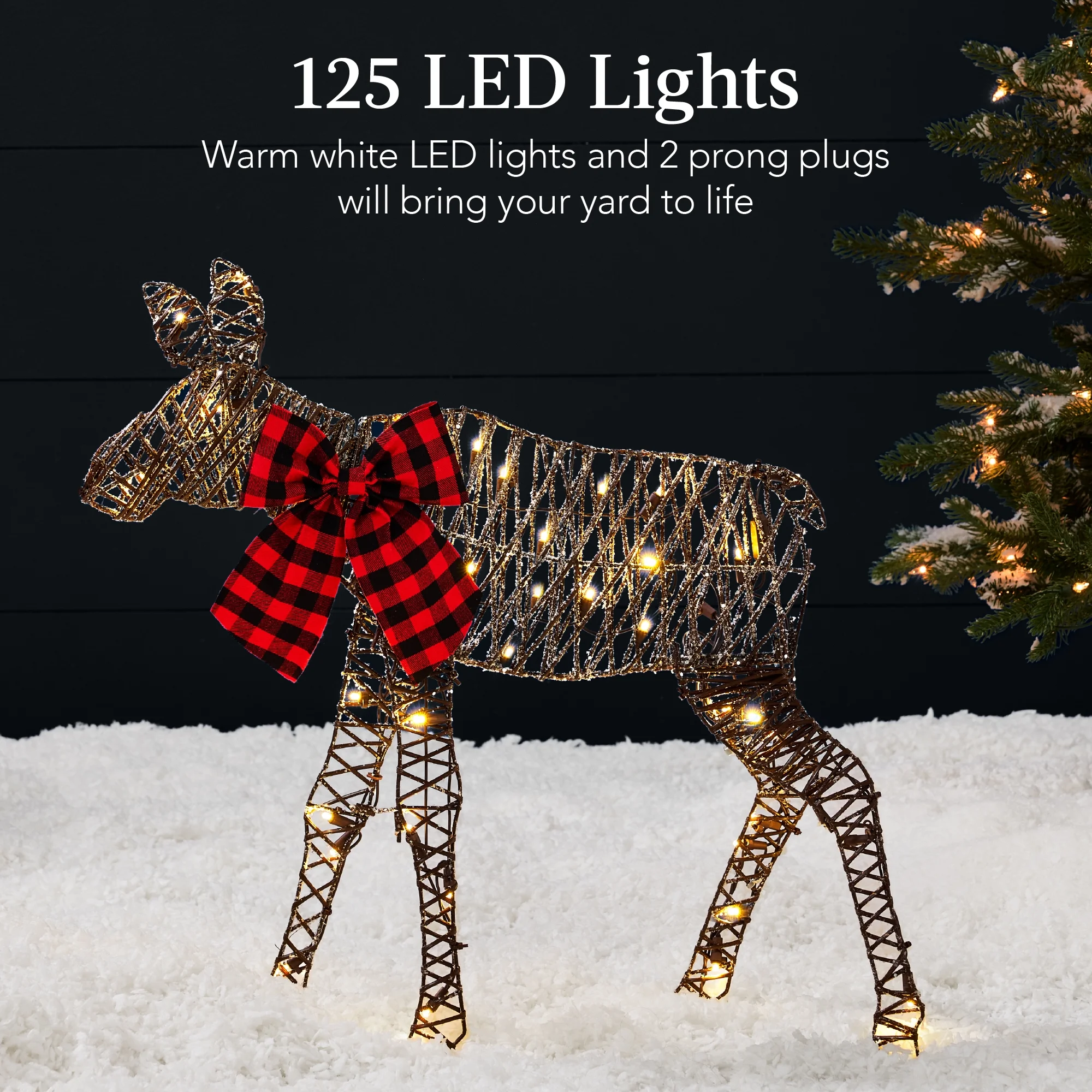 Best Choice Products 4ft 2-Piece Lighted 2D Christmas Moose Set Outdoor Decor w/ 125 LED Lights, Stakes - Rattan