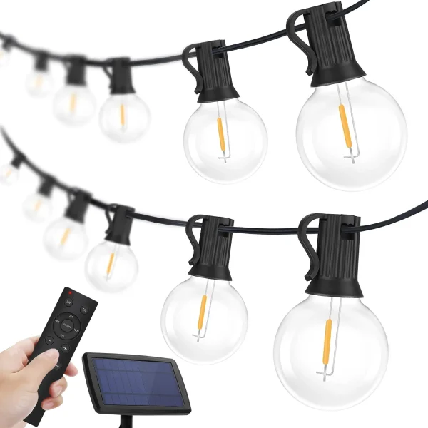 Solar Outdoor String Lights - 50FT Waterproof Patio Lights with 25 Dimmable Hanging Lights Globe G40 Bulbs, Shatterproof LED Christmas Lights for Outside Decor Party Wedding Porch Backyard